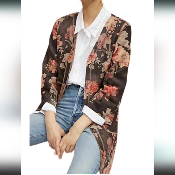 T TAHARI FAUX SUEDE FLORAL OPEN DRAPE JACKET, SZ SMALL - Picture 3 of 16